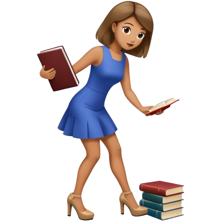 Bimbo walking, platform heels, mini dress, picking up book from ground, hot  emoji