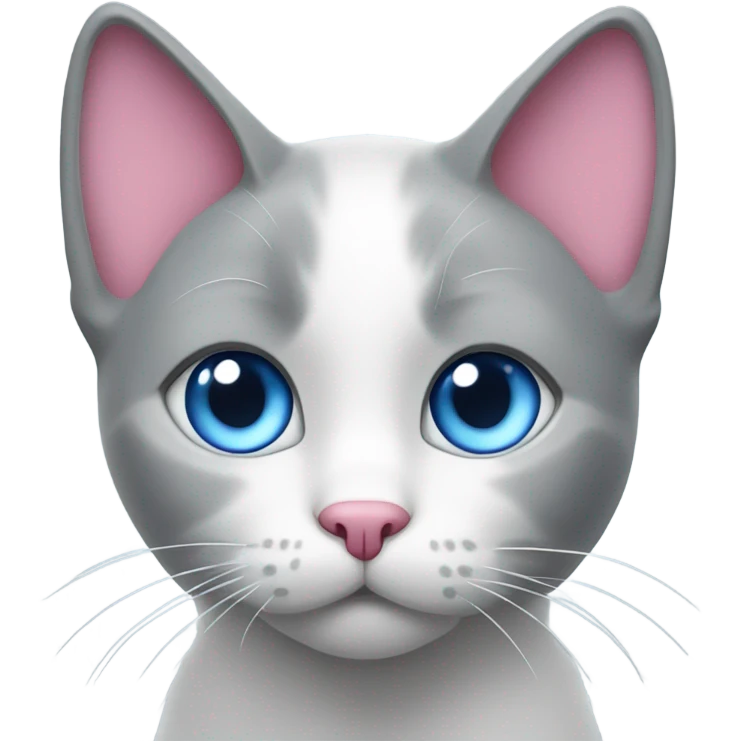 grey and white cat with pink nose and blue eyes emoji