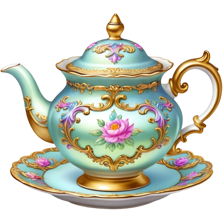 vintage highly detailed rococo iridescent tea cup and pot emoji