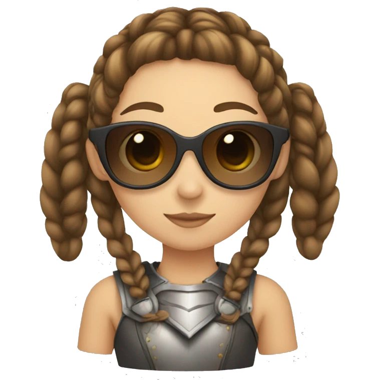 Girl knight with French braids, brown hair and sunglasses emoji