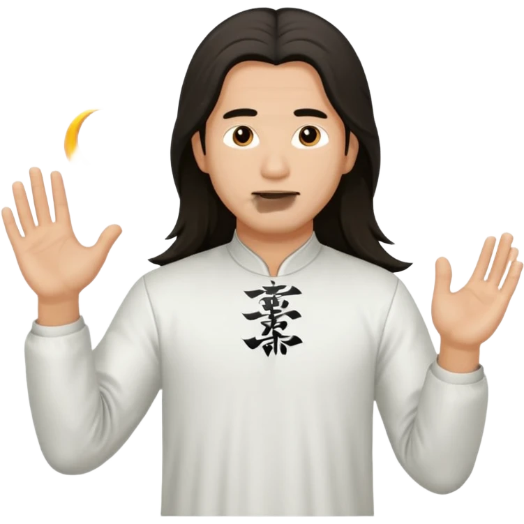 homme au cheveux long qui pratique le qi gong, habits noirs ou blancs emoji