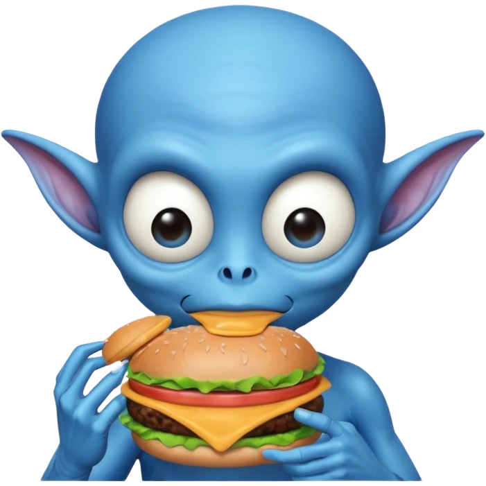 blue alien eating burger emoji