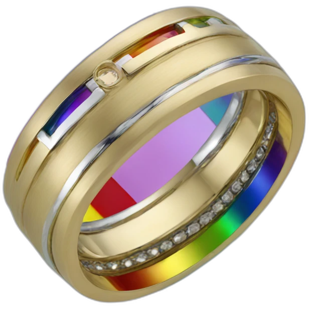 set of mens rings intertwined with rainbow flag emoji