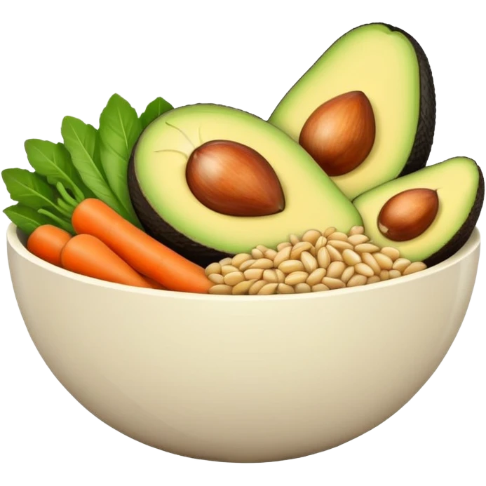 Minimalistic flat vector icon, iOS style, thin black contour on white background. Bowl with vegetables, grains, and avocado slices inside. Clean, no text, no shadows emoji