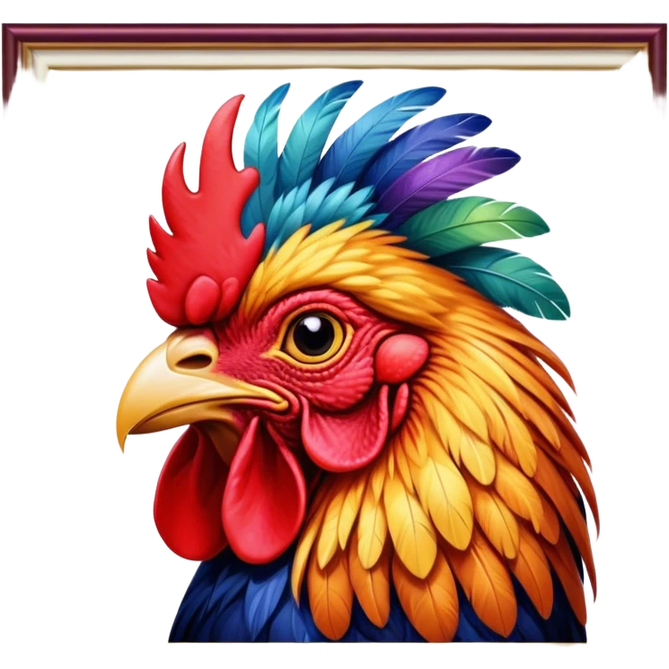 Cinematic Realistic depiction of a proud French rooster, rendered with detailed, textured feathers and a vivid, colorful comb, set against a rustic French countryside backdrop with soft, warm lighting emoji