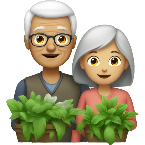 grandmother and grandfather with plants emoji