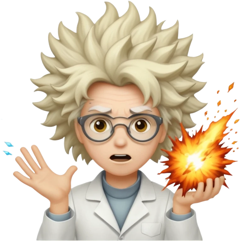 A mad scientist was crazy hair and an explosion emoji