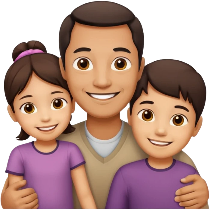 Indonesian father with son and daughter, warm family moment emoji