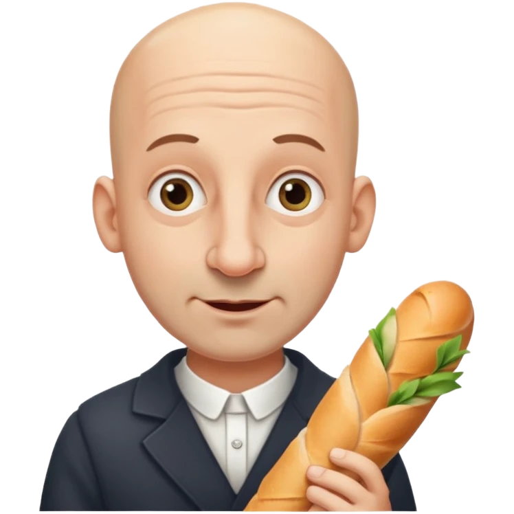Generate me a bald Jewish man with a big nose holding a baguette emoji