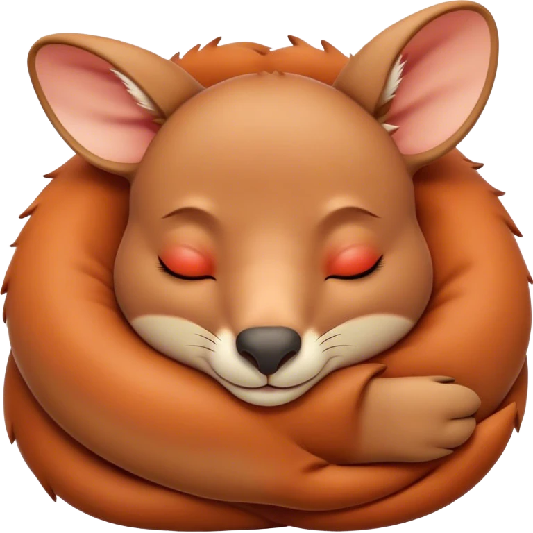 Meme-Worthy Cute Sleeping Kangaroo Portrait Emoji, Head resting peacefully with a contented smile, showcasing a robust build and a luxuriously soft red-orange fur, eyes shut in a serene, restful nap, Simplified yet hilariously adorable features, highly detailed, glowing with a soft, drowsy light, high shine, relaxed and utterly lovable, stylized with an air of playful laziness, bright and heartwarming, soft glowing outline, capturing the essence of a comically sleepy kangaroo, so meme‐worthy it feels like it could instantly become the next viral sensation of adorable slumber! emoji