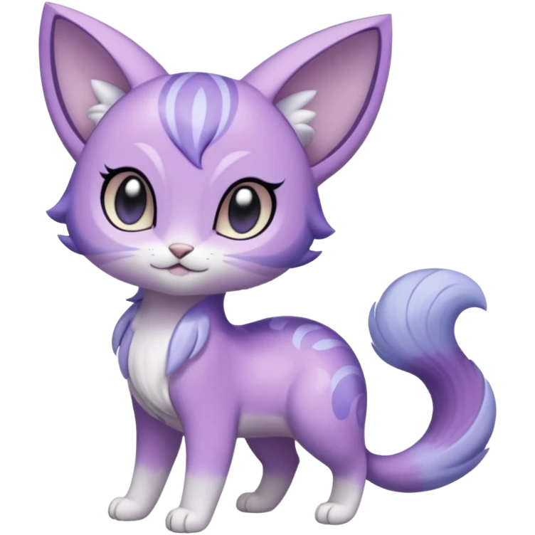Soft Lavender-Lilac Pastel-Dew Glossy Gentle Small Meloetta-Purrloin-hybrid-creature (full body) emoji