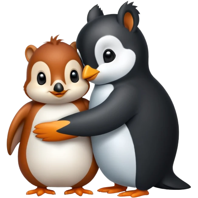 Squirrel hugging a Penguin emoji