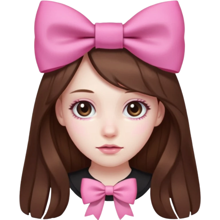 pretty, brown long hair, pale skin, pink aesthetic bow emoji