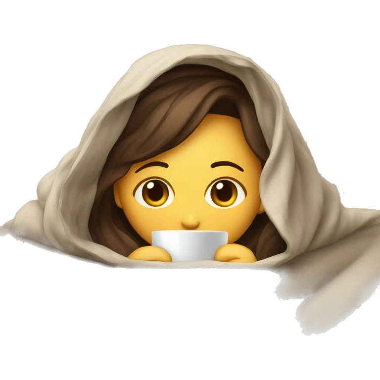 girl inside a blanket sipping coffee eyes closed emoji