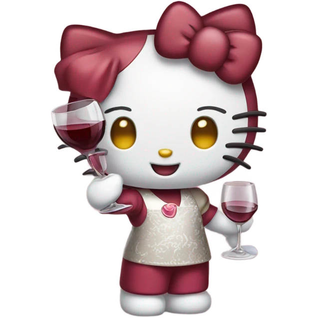 Hello Kitty drinking red wine emoji