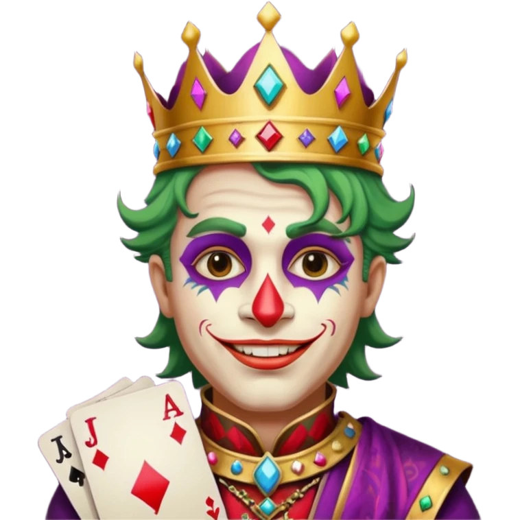 crazy colorful human jolly joker from poker, medieval, vintage, king emoji