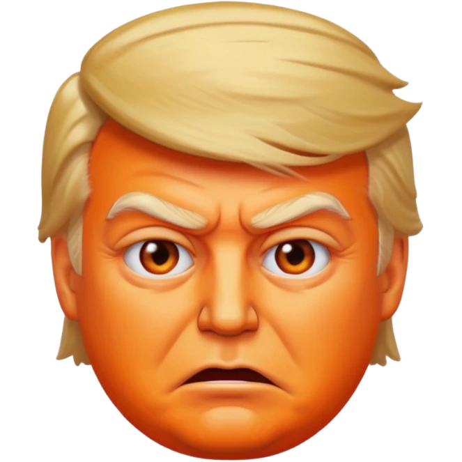 Donald Trump emoji, exaggerated big orange face, evil expression emoji