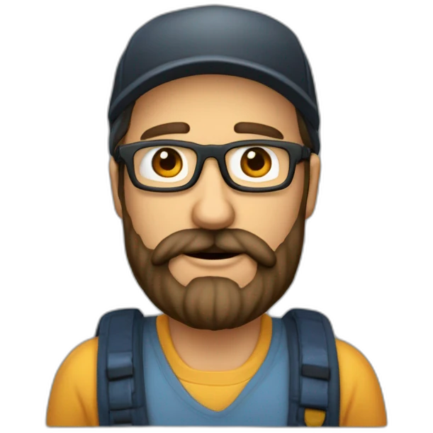 Hombre de 40 años con barba, gafas, gorra y piel morena emoji