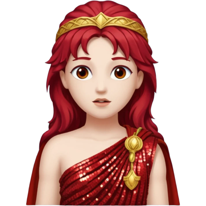 Vesta, Goddess from Hearth Roman Deities with long dark red hair, red sequin toga emoji