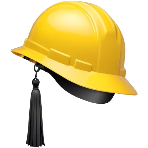 A bright yellow hard hat with a small black tassel hanging from one side, combining the traditional graduation cap with an engineer's safety helmet. The helmet has realistic ridges and a sturdy design, symbolizing construction, engineering, and technical expertise. The tassel is slightly swaying, adding a graduation touch. The background is plain white. emoji