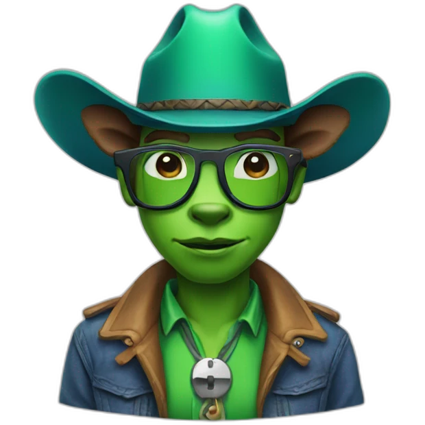 A cow boy with a green skin, with blue glasses and with a youtube logo in his chest emoji