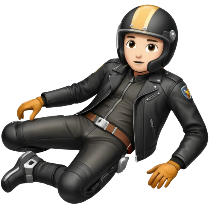a motorcyclist lying on the ground who has just fallen emoji