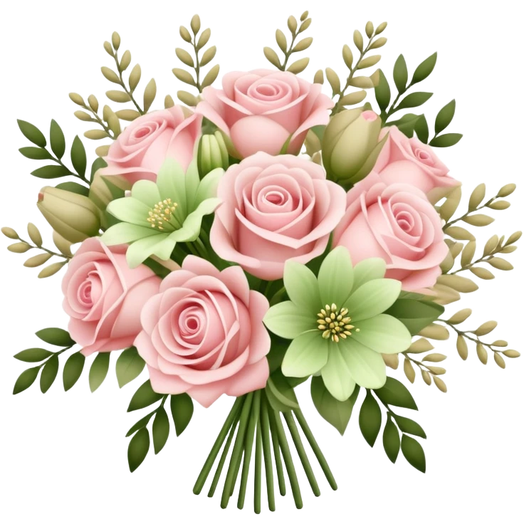 Light pink and khaki green bouquet with beautiful finish emoji