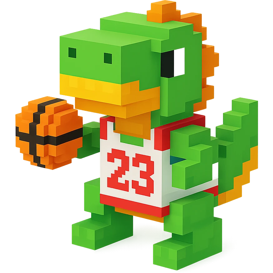 динозавр с баскетбольном мячом в майке с надписью "23", no background  emoji