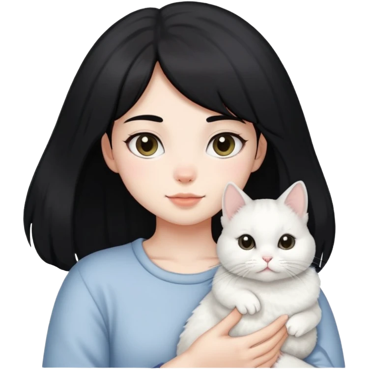 black hair girl with white Chinchilla cat emoji