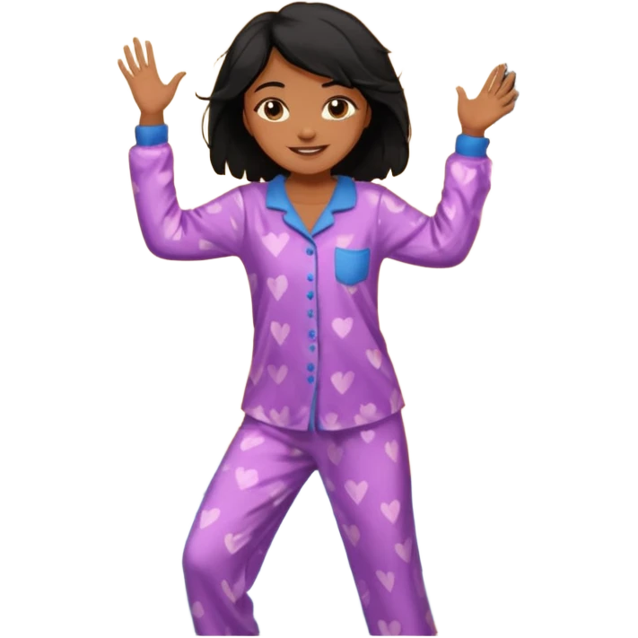 generate a pretty bratz brown skinned girl with messy black hair in pyjamas dancing in room emoji