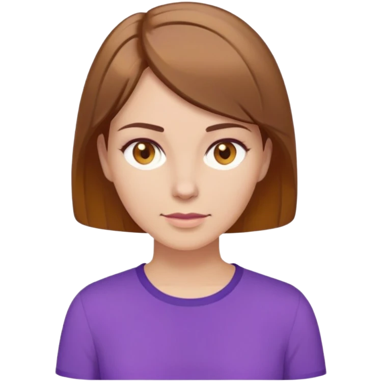 mujer blanca pelo castaño  ojos miele con el pelo corto por encima de los hombros y camisa morada de codigo 9083BD de color emoji