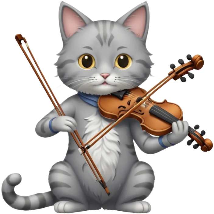 grey cat play violin, long full body emoji