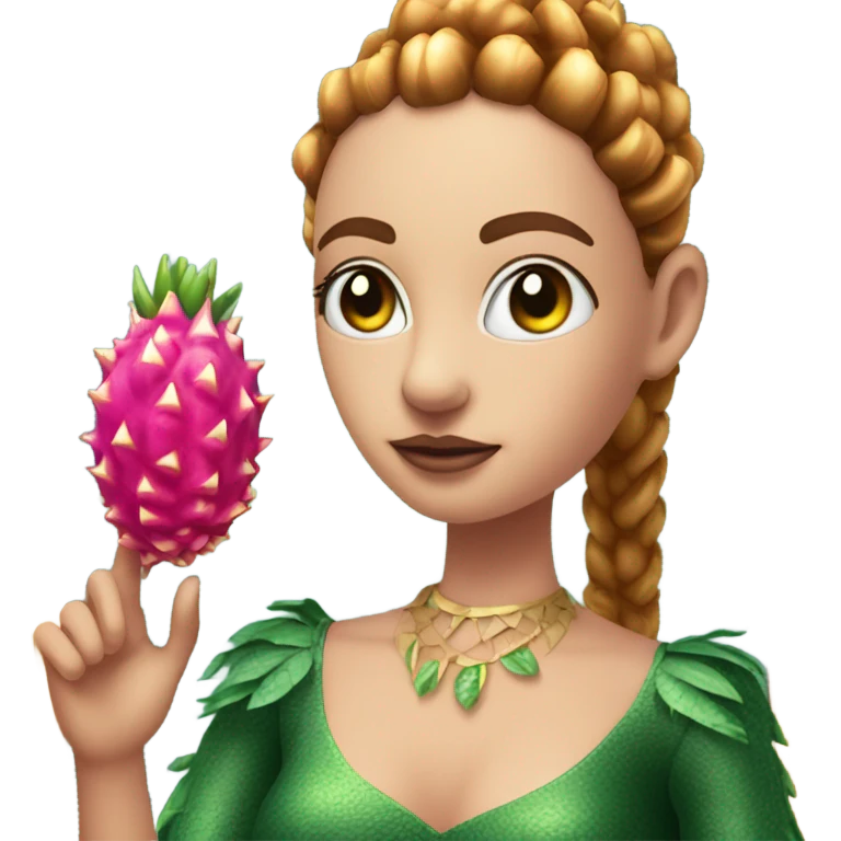 3D elegant Pitahaya with large shiny eyes 👀 she hand holds the mirror with its reflection 🪞 emoji