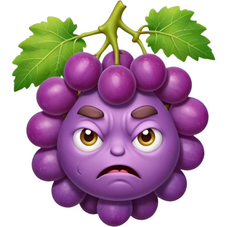 A grumpy grape emoji