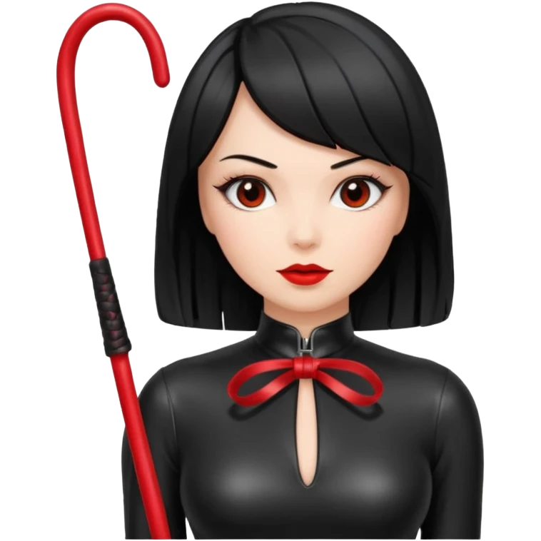 madam with straight bob black hairstyle in black latex with red whip in hand emoji