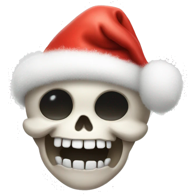 Cute, happy little skull wearing a fluffy Santa hat. emoji