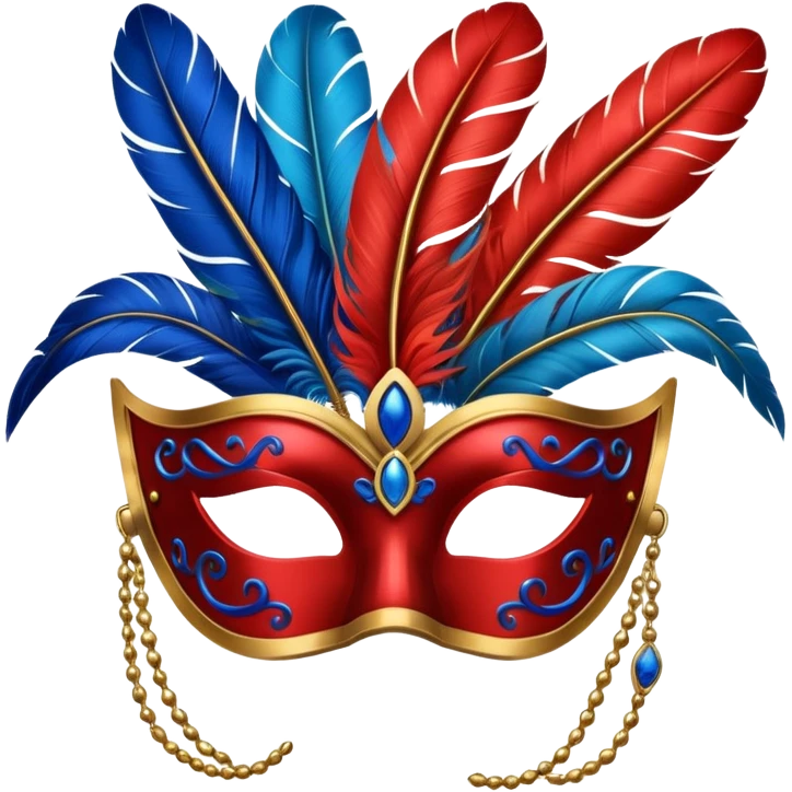 masquerade mask with red and blue feathers emoji