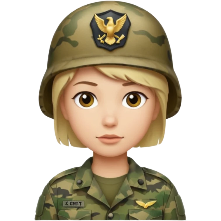 a soldier with short blonde hair in camo emoji