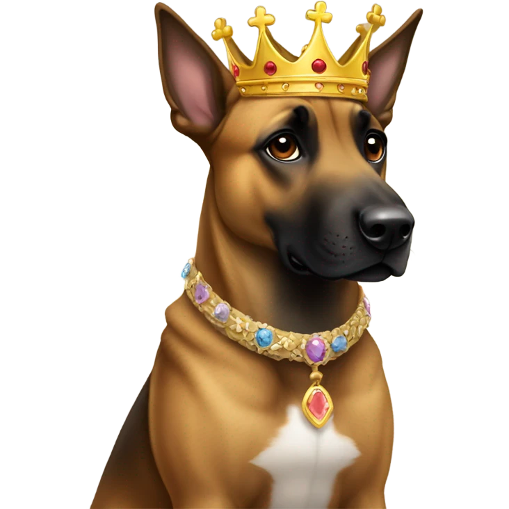 A malinois brindle dress with a crown on his head emoji