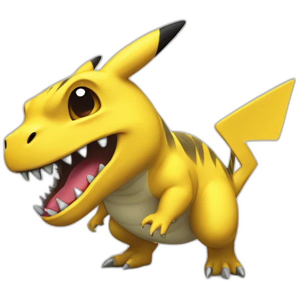 Pikachu sur le dos d'un T-Rex emoji