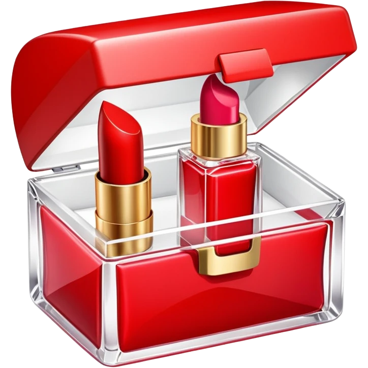 an opened box with a lipstick and a small perfume bottle inside emoji