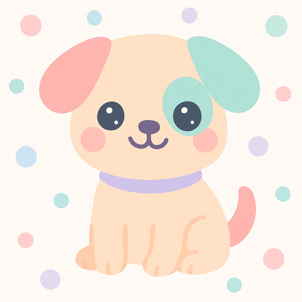 {
  "style_description": {
    "overall_look": "Cute, minimal, and soft with a friendly and playful tone",
    "material_simulation": {
      "primary_material": "flat digital color",
      "texture_detail": "smooth surfaces with no texture or shading",
      "pattern": "none or very simple decorative accents (e.g., hearts, stars)"
    },
    "geometry": {
      "edge_style": "rounded, soft curves with no sharp angles",
      "dimensionality": "flat two-dimensional appearance with simple shapes"
    },
    "color_palette": {
      "scheme": "pastel and light tones",
      "preferred_colors": ["pink", "mint", "lavender", "baby blue", "peach"],
      "contrast": "low contrast with bright accents"
    },
    "facial_features": {
      "eyes": "large, sparkly, often oval or circular",
      "mouth": "small, often a simple curve or dot",
      "expression": "joyful, innocent, or calm"
    },
    "lighting": {
      "type": "none or implied with soft highlights",
      "purpose": "maintain a clean and cheerful look"
    },
    "render_constraints": {
      "avoid": ["realistic shading", "high detail", "dark themes", "texture noise"],
      "focus_on": ["cute expression", "iconic simplicity", "emotional warmth"]
    },
    "background": {
      "color": "white or soft pastel",
      "style": "plain or patterned with simple icons (e.g., polka dots, stars)",
      "lighting_consistency": "no shadows, evenly lit feel"
    }
  }
}

{subject} = dog emoji