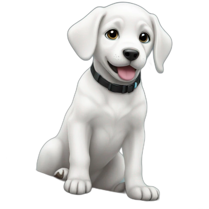 a white puppy on hurricane emoji