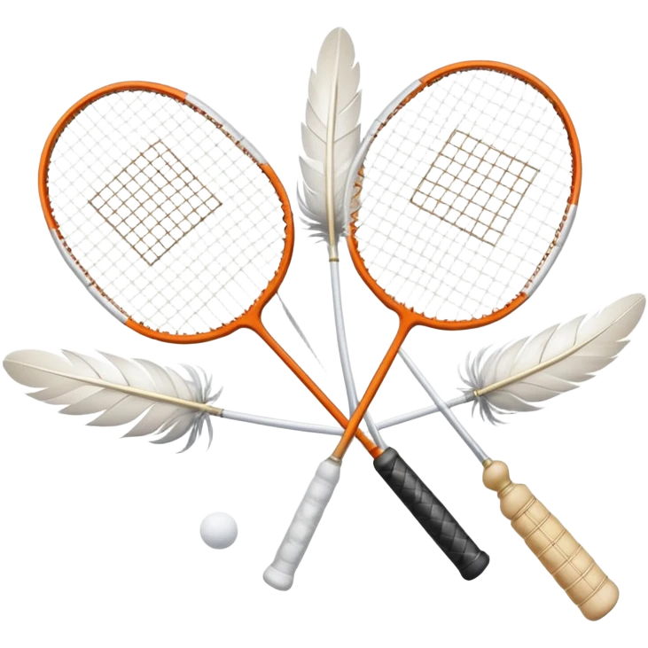 Two crossed badminton rackets with a shuttlecock resting in between, set against the faint outline of a badminton court. The image highlights the tools of the sport, with a subtle emphasis on the court's net and boundaries, symbolizing competition and skill. emoji