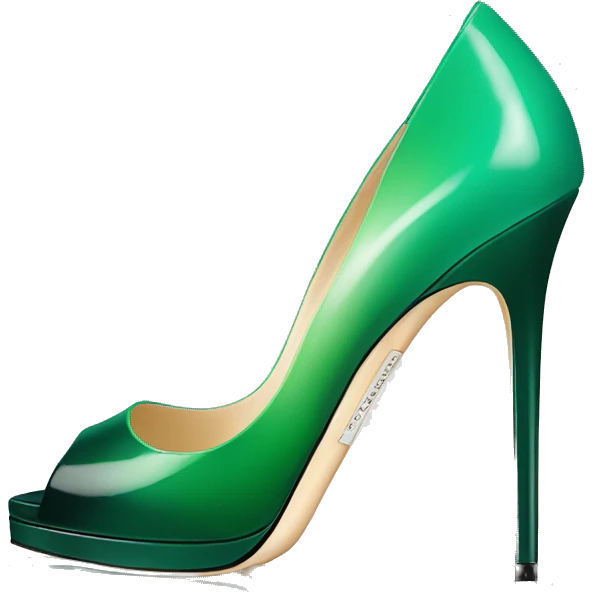 Realistic isolated top view of a pair of emerald green to mint green ombre Jimmy Choo peep toe stiletto high heel shoes.  emoji