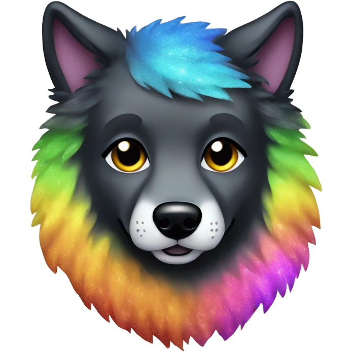 Wolf dog all black face and rainbow glitter fur emoji