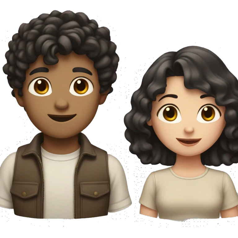 White skin tome boy with wavy black hair and holding the hand with a girl with neutral skin tone and brown smooth hair  emoji