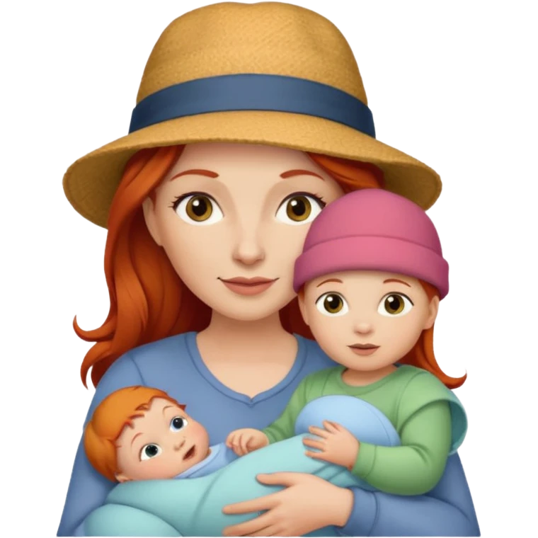 red haired Mother with Hats with her baby emoji