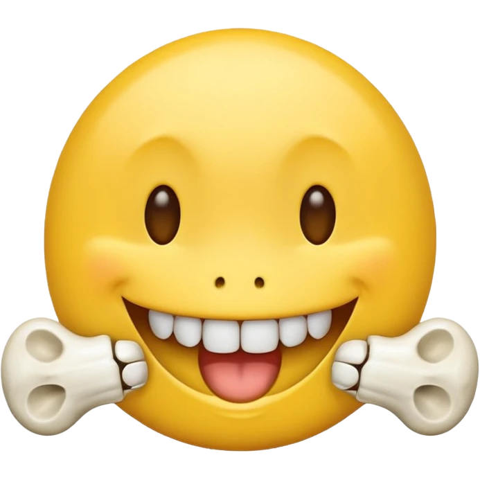 happy emoji with a yellow bone halfway out their mouth emoji