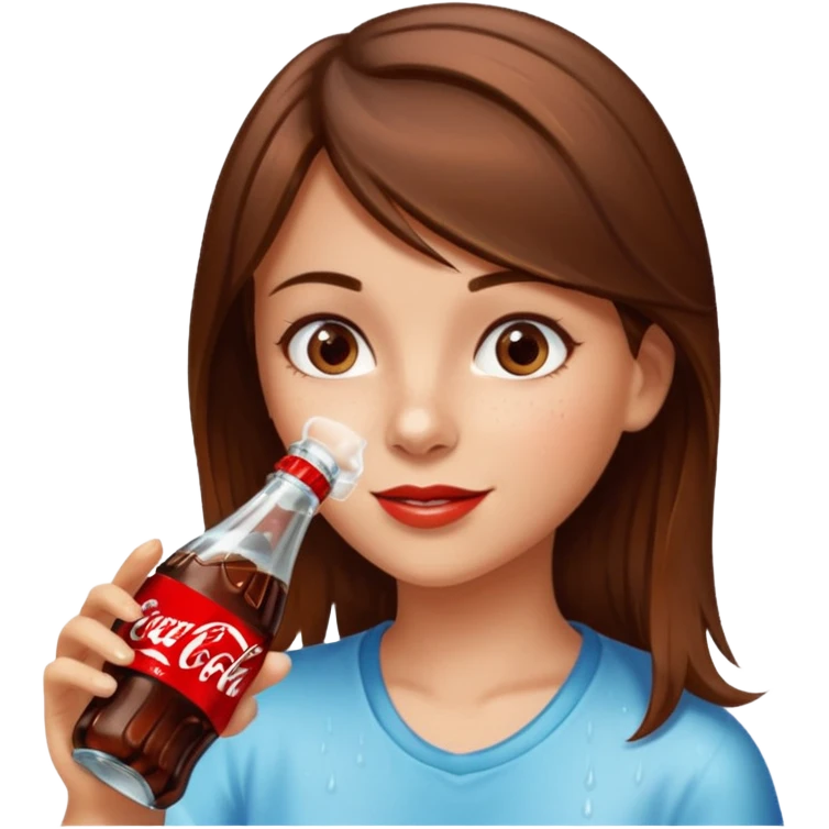 a girl with brown hair drinking a bottle of coca cola emoji